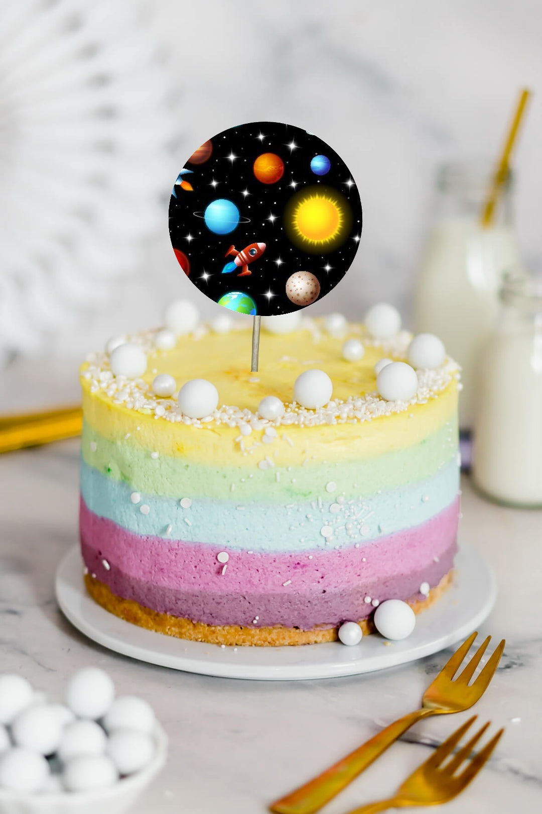Weltall Raketen Torteneimstecker aus Fondant (Handgemacht)